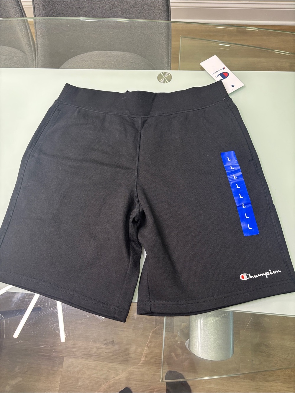 Champion Men’s Black Athletic Shorts with Logo and drawstring back pocket large
